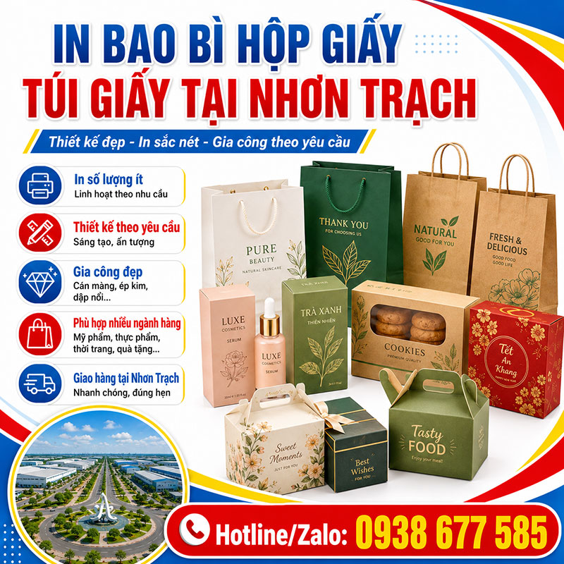 In bao bì hộp giấy túi giấy tại Nhơn Trạch