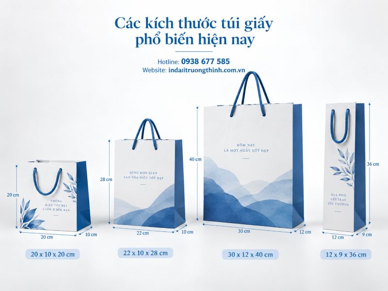 Các kích thước túi giấy phổ biến hiện nay