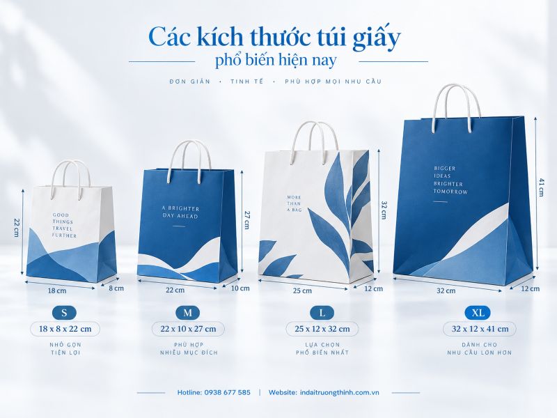 Các kích thước túi giấy phổ biến hiện nay