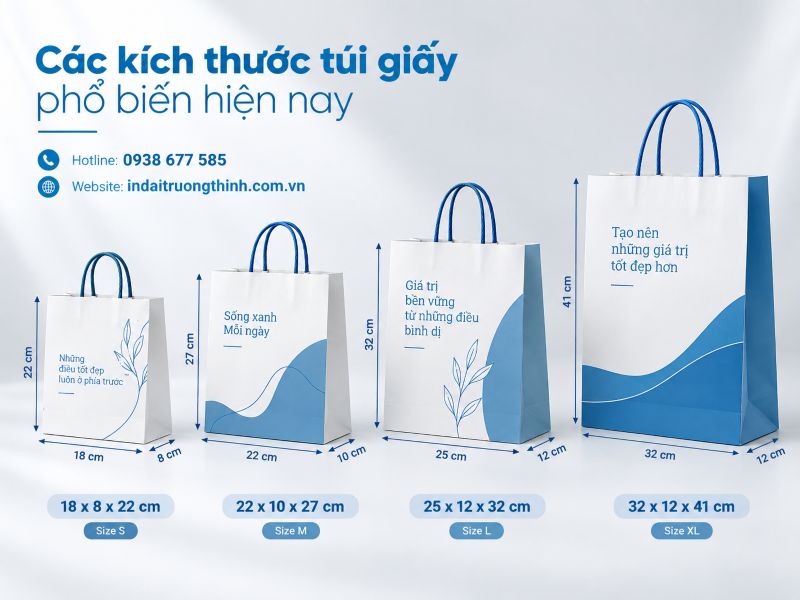 Các kích thước túi giấy phổ biến hiện nay