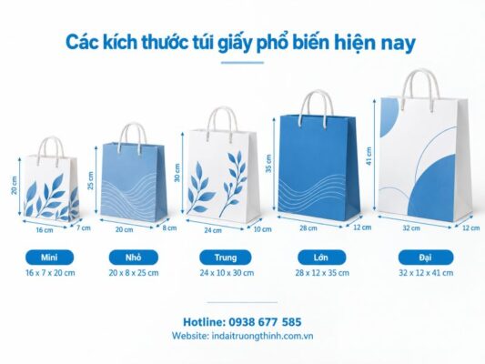 Các kích thước túi giấy phổ biến hiện nay