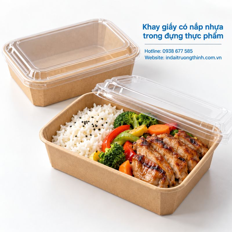 Khay giấy có nắp nhựa trong đựng thực phẩm tại TPHCM