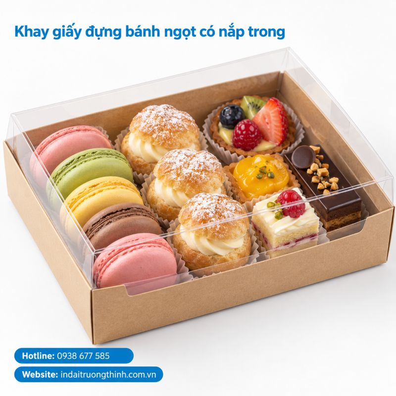 Khay giấy đựng bánh ngọt có nắp trong tại TPHCM