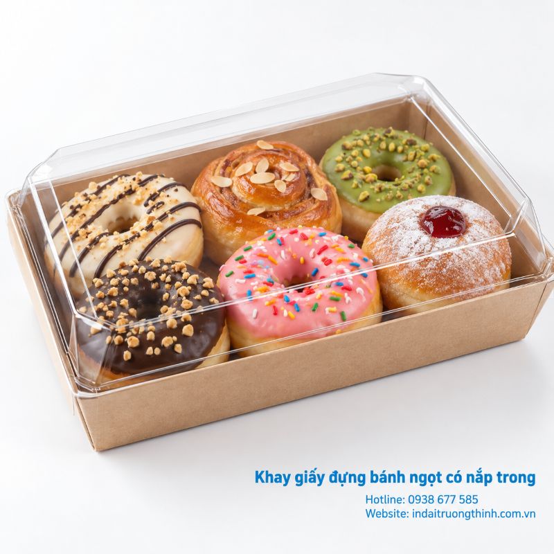 Khay giấy đựng bánh ngọt có nắp trong tại TPHCM