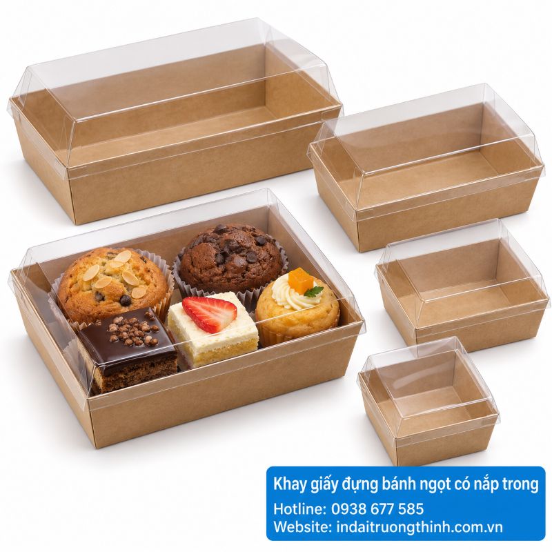 Khay giấy đựng bánh ngọt có nắp trong tại TPHCM