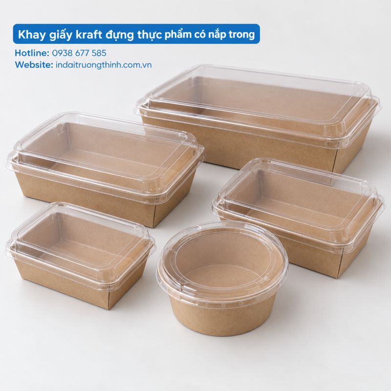 Khay giấy kraft đựng thực phẩm có nắp trong tại TPHCM