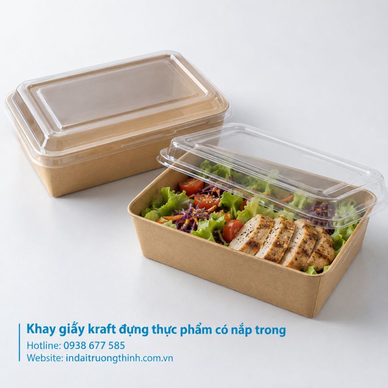 Khay giấy kraft đựng thực phẩm có nắp trong tại TPHCM